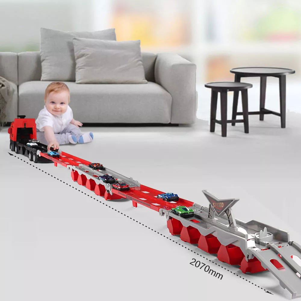 207 cm Foldable Launcher Truck with Double Track Racing Cars Ilmi Toys