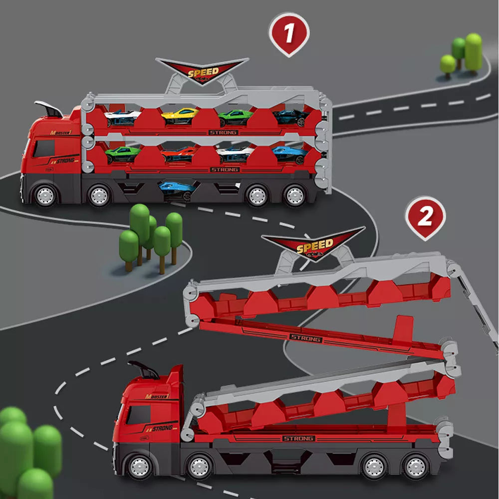 207 cm Foldable Launcher Truck with Double Track Racing Cars Ilmi Toys