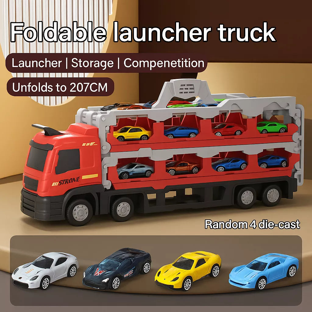 207 cm Foldable Launcher Truck with Double Track Racing Cars Ilmi Toys