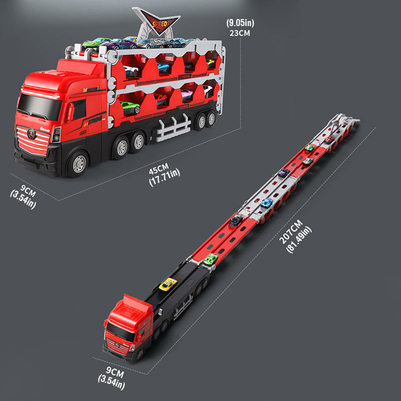 207 cm Foldable Launcher Truck with Double Track Racing Cars Ilmi Toys